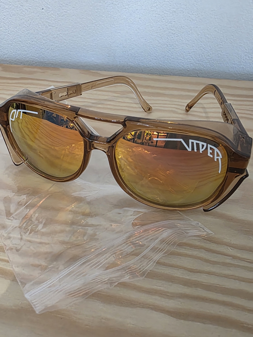 Unisex Light Brown Frame Sunglasses with Amber Mirrored Lenses